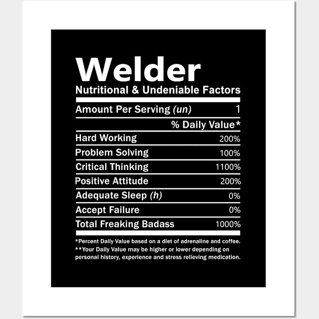 Welder T Shirt - Nutritional and Undeniable Factors Gift Item Tee Wall Art by Ryalgi